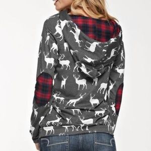 Stag Hoodie with Plaid Accents